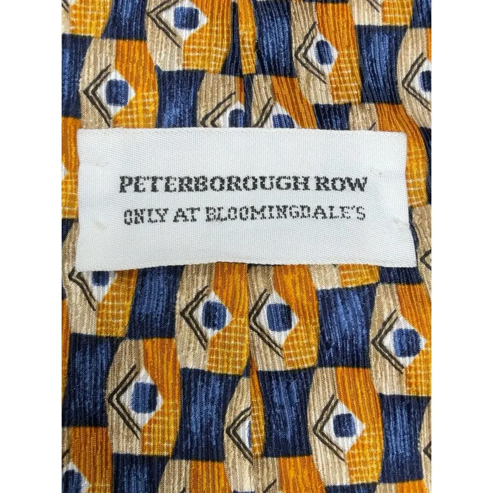 Peterborough Row Bloomingdales Silk Tie Gold Blue Geometric 59in Hand Sewn